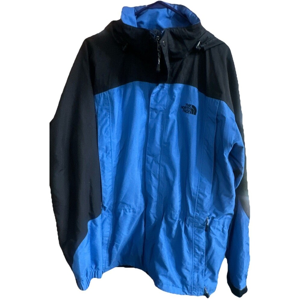 The North Face HyVent Hooded Rain Jacket Mens XL Blue Black Waterproof Coat